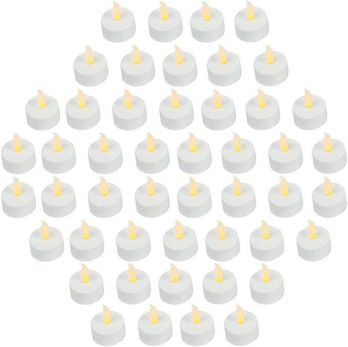 VIROSA Realistic and Bright Battery Operated Flickering Flameless Tea Light Led Candles, Batteries Included - Yellow (Pack of 48)