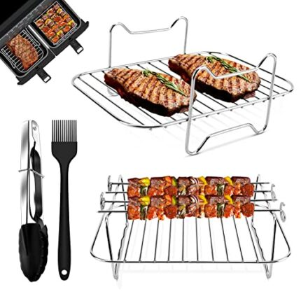 Auniq Air Fryer Rack for Dual Air Fryer Ninja AF300UK, AF400UK/Tower/Salter, 2Pcs Layered Dehydrator Rack 304 Stainless Steel Grilling Rack Air F