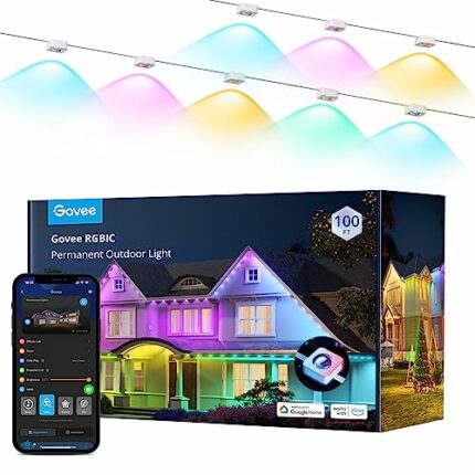 Govee Permanent Outdoor Lights 30M, Smart RGBIC Outdoor Lights with 72 Scene Modes, Work with Alexa, Google Assistant, 72 LED Eaves Lights IP67 W