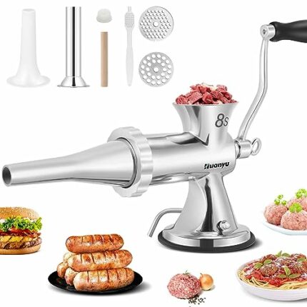 Huanyu Meat Grinder & Sausage Stuffer Stainless Steel Manual Meat Grinder Sausage Filler Filling Machine for Pork, Beef, Fish, Chicken Rack, Pepp