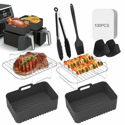 Large Size Air Fryer Accessories, 9Pcs Dual Air Fryer Accessories for Ninja Foodi Dual AF400UK AF451UK 9.5L, AF500UK10.4L, Devology MONCOOK 10L&L