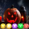 wucgea Mini Pumpkin Lights - Battery Operated Jack O Lantern Lights/Color Changing Small RGB Led Lights for Inside Pumpkin with Remote/Mini Candl