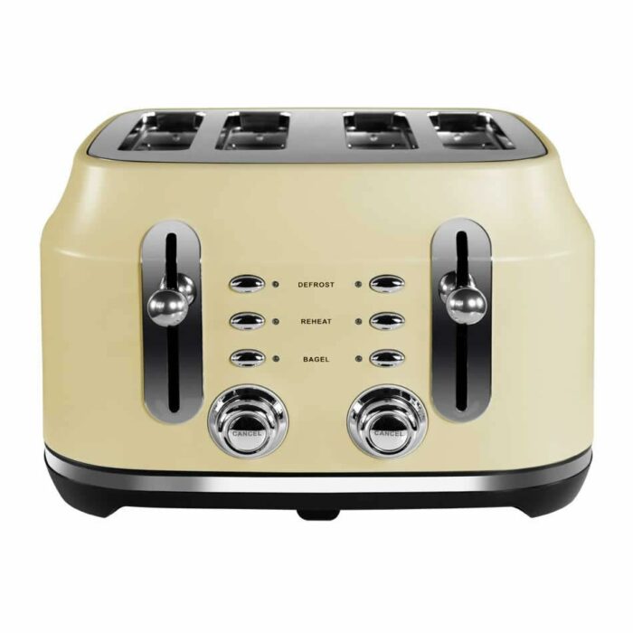 Rangemaster RMCL4S201BK Classic Black 2.1kW 4 Slice Toaster with Defrost, Cancel & Reheat Functions, Removable Crumb Tray & 6 Power Levels with 3