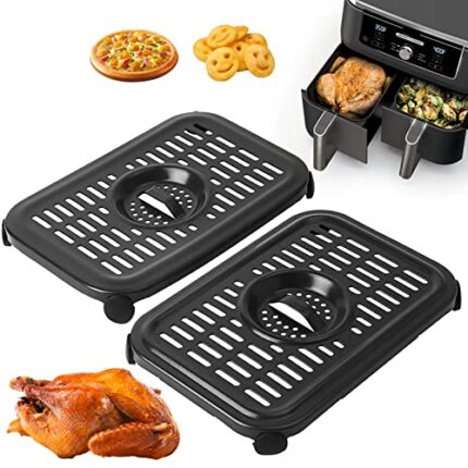 Air Fryer Grill Pan for Ninja Air Fryers, 2 Packs Replacement Air Fryer Crisper Plate Grill Plate Tray Accessories with Rubber Bumpers for Ninja