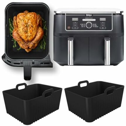 Ninja AF400uk Silicone Liners - 2pcs Reusable Large Silicone Air Fryer Liners for Ninja Foodi MAX Dual Zone AF451 / AF400 9.5l Basket/Pot - Ninja