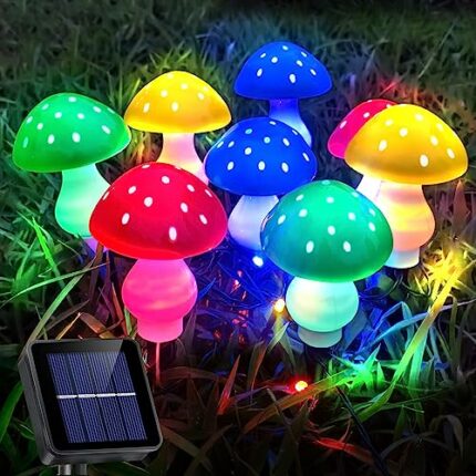 AcaJoe Set of 8 Multi-Color Mushroom Solar Lights Outdoor Waterproof Garden Lights 8 Lighting Modes Outside Decoration for Pathway Landscape Yard
