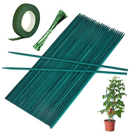 30 Pcs Green Plant Support Sticks Garden Stakes Bamboo Sticks with 30 Yard Florist Tape,Green Garden Sticks for Garden or Home Vegetables Flowers