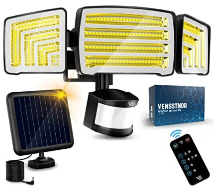 VENSSTNOR Solar Motion Sensor Flood Lights Outdoor - 4000LM 4 Lighting Modes, 72FT Sensing Distance, Split 3000mAh Solar Panel, IP65 Waterproof S