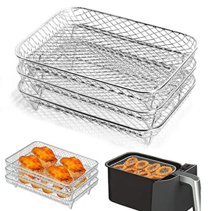 3 PCS Stainless Steel Air Fryer Rack Square Compatible for Ninja Dual AF300UK/AF400UK or Other Air Fryers, Wire Rack for Air Fryer Stacking Rack