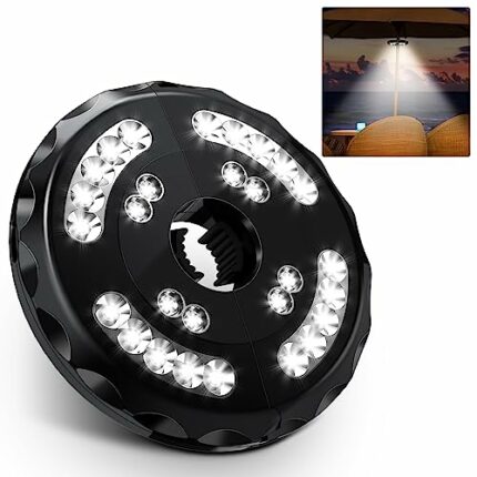 Parasol Light Patio Umbrella Light 2 Brightness Modes Cordless 28 LED Lights at 400 lumens-2 x AA Battery Operated, Umbrella Pole Light for Patio