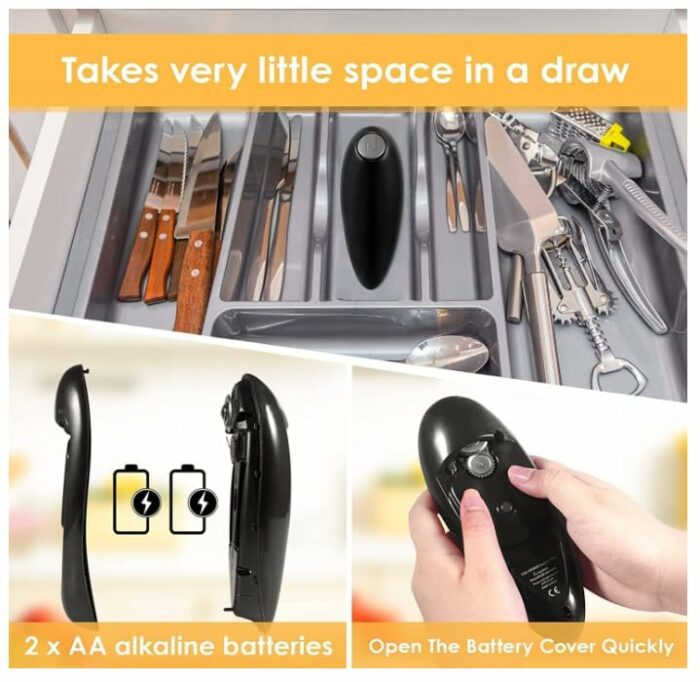 Electric Can Opener Automatic One Touch Switch Cordless Easy Tin Opener Battery Hands-Free Safe Tin Openers UK for Kitchen Arthritis and Seniors