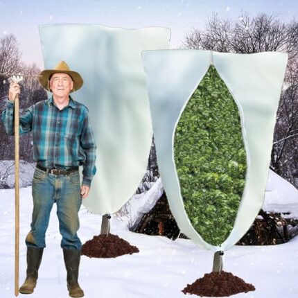 2 Pack Plant Fleece Frost Protection Bags 180x120CM 80gsm,Winter Plant Warming Jackets Covers with Drawstring and Zipper,Garden Fleece Plant Fros