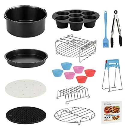 Air Fryer Accessories Set, 13pcs Air Fryer Accessory Kit for Most 3.8-5.5L Air Fryers with Recipes, Cake Pan, Pizza Pan, Stainless Steel Air Frye