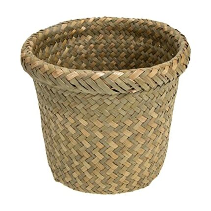 Cabilock Wicker Rattan Waste Basket Trash Can Seegrass Garbage Container Vintage Waste Bin Rubbish Bin Plant Flower Vase for Bedroom Kitchen Bath
