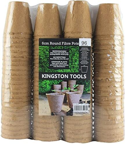 Kingston Tools 96 Pcs 6cm Round Fibre Pots Germination Pots — Peat-Free Biodegradable Wood Pulp — Ideal for Seeds, Seedlings and Cutting