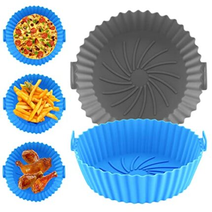 2 Pcs Silicone Air Fryer Liners Silicone Pot, 7.9" Food Grade Air Fryer Silicone Baking Tray Greaseproof, Airfryer Basket Rack Accessories for Ai