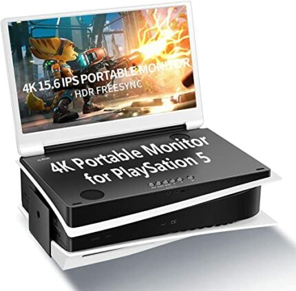 G-STORY 15.6’’ Portable Monitor for PS5, UHD 4K Portable Gaming Monitor IPS Screen for PS5（not Included） with Two HDMI, HDR, Freesync, Game Mode,