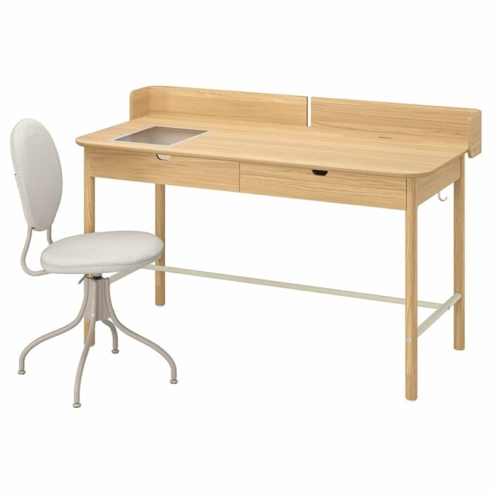 RIDSPÖ/BJÖRKBERGET Desk and chair, oak beige, durable and easy to care for. Desks for home. Desks & computer desks. Tables & desks. Furniture.