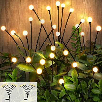 TIYUPA 2 Pack Solar Powered Firefly Lights, 8LED Solar Lights Outdoor Waterproof, Starburst Swaying Solar Firefly Garden Lights for Path Landscap