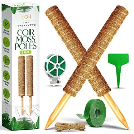 Moss Pole, 2 Pcs 41CM/16 Inches Coir Totem Pole Moss Stick with 20M Twist Ties, Velcro, Plant Labels, Jute Rope Plant Support Sticks, Moss Pole f