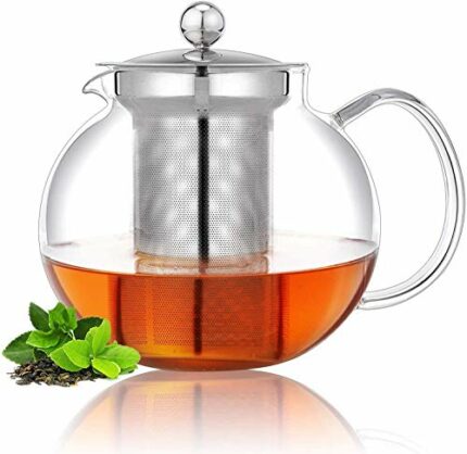 Glass Teapot, 1000ml Tea Pot, Glass Teapot with Infuser, Clear Tea Kettle Loose Leaf Teapot, Borosilicate Teapot for Blooming Tea, Teapot & Tea M