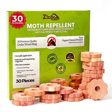 Zidina Moth Repellent for Wardrobes | 30x Rings 100% Natural Cedar Wood Moth Repellent I Best Alternative to Moth Balls | Wardrobe Fresheners and