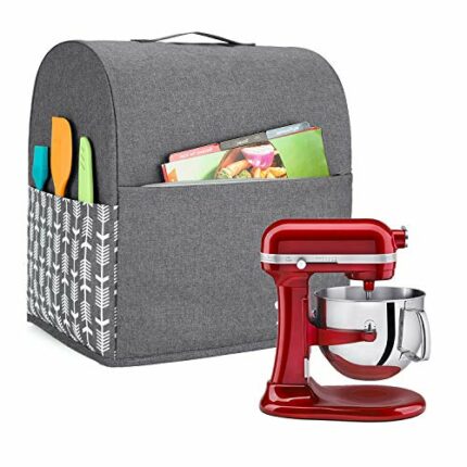 Yarwo Stand Mixer Cover, Protective Dust Cover with Top Handle and Pockets for All 5.7 and 7.6 Litre Stand Mixer and Accessories (Large, Grey wit