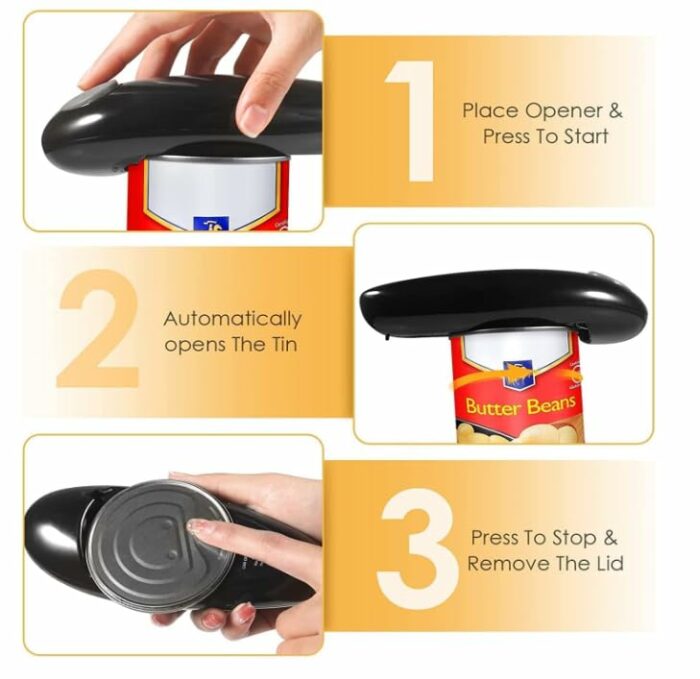 Electric Can Opener Automatic One Touch Switch Cordless Easy Tin Opener Battery Hands-Free Safe Tin Openers UK for Kitchen Arthritis and Seniors