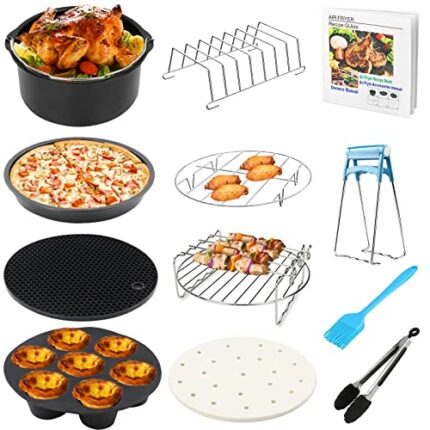Newthinking 8 Inch Air Fryer Accessories, 12PCS General Air Fryers Accessory Set with Pot Air Fryer Cooling Rack, Compatible for All 4.2L-5.5L Ro