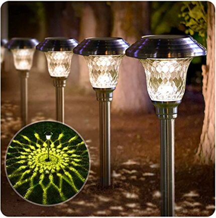 BEAU JARDIN 8 Pack Garden Lighting Solar Path Outdoor Light Glass Lens Full Stainless Steel Made Waterproof Auto On/Off Wireless Sun Powered Land