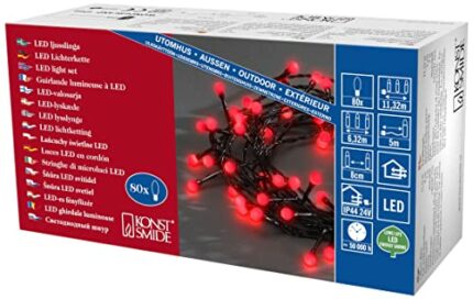 80x LED RED Berry Fairy Lights, Black Wire, Christmas Festive - 3691-557 - Indoor/Outdoor