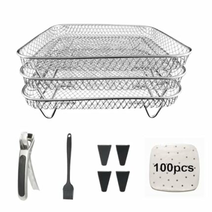 Square Air Fryer Rack Set by Magla. Compatible with COSORI 5.5L, Instant Vortex Plus 8.5 L, Tefal 6.5L Air Fryer etc. Including 4 Feet for Extend