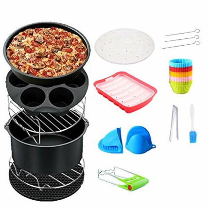 13Pcs Air Fryer Accessories Set,6 Inch Deluxe Accessories Tower for Air Fryer,Including Pizza Pan, Cake Baking Tray, Grill, Recipe Book,Metal Bra