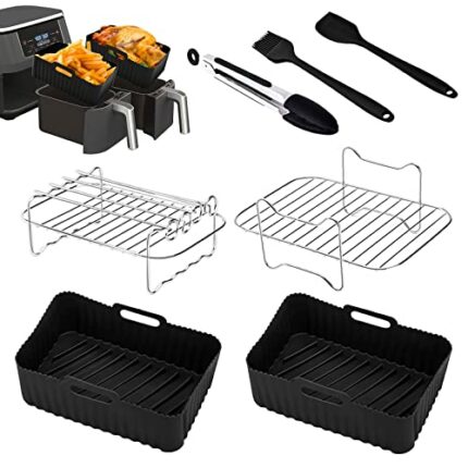 Upgraded Silicone Air Fryer Liner,7PCS Dual Air Fryer Accessories,Fit Most Ninja Foodi AF300UK, AF400UK 7.6-9.5L or Larger Dual Air Fryers(7PCS B