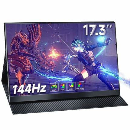 Motyeowe 144 Hz Portable Monitor 17.3 inch 100% sRGB HDR 1080P FHD IPS USB Type-C HDMI Computer Game Monitor, Eye Care External with Dual Speaker