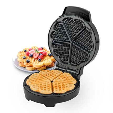Geepas Waffle Maker – 5 Slice Heart Shaped Non-Stick Electric Belgian Waffle Maker with Adjustable Temperature Control – American Waffle Machine,