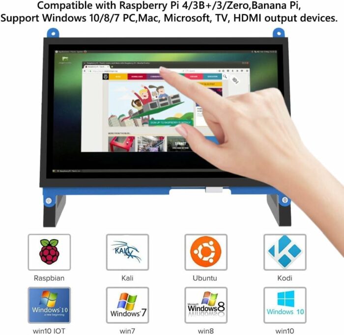 CUQI 7 Inch Portable Touchscreen Monitor for Raspberry Pi 4, Capacitive IPS Touch Screen Display 1024x600 Game LCD Extend Second Monitor