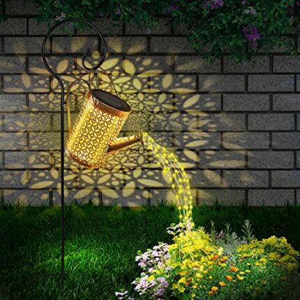 Upgrade Watering Can Solar Lights Outdoor Garden, Bigger 42 LED Retro Metal Garden Lights Solar Powered Waterproof, Solar Star Shower Fairy Light