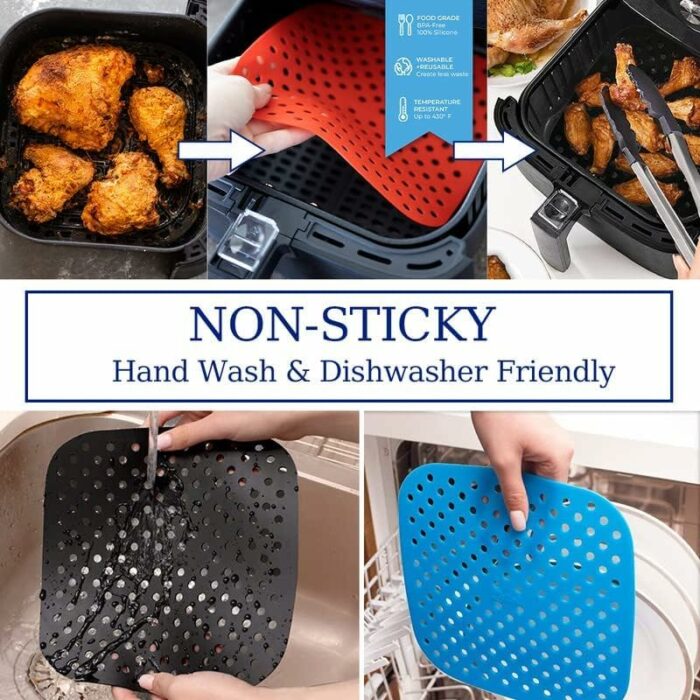 Reusable Silicone Air Fryer Liners,3 Pack 7.5 Inch Square Non-Stick Air Fryer Mats,100% Food-Grade, Easy Clean Air Fryer Accessories for Cosori,G