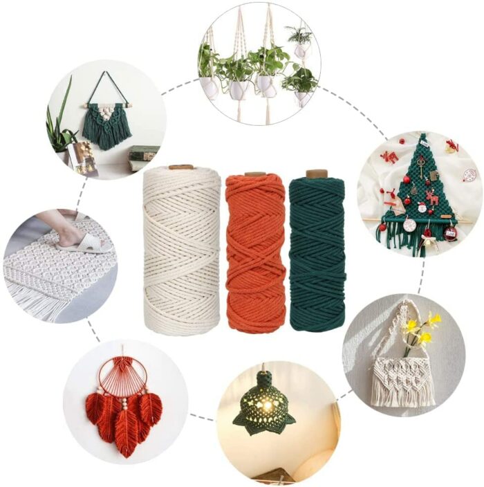 UHAPEER DIY Macrame Kit, 656 Feet Macrame Cord Kit for Beginners Adults with Instructions, Natural Cotton, Wood Rings, Wood Sticks, Colour Beads,
