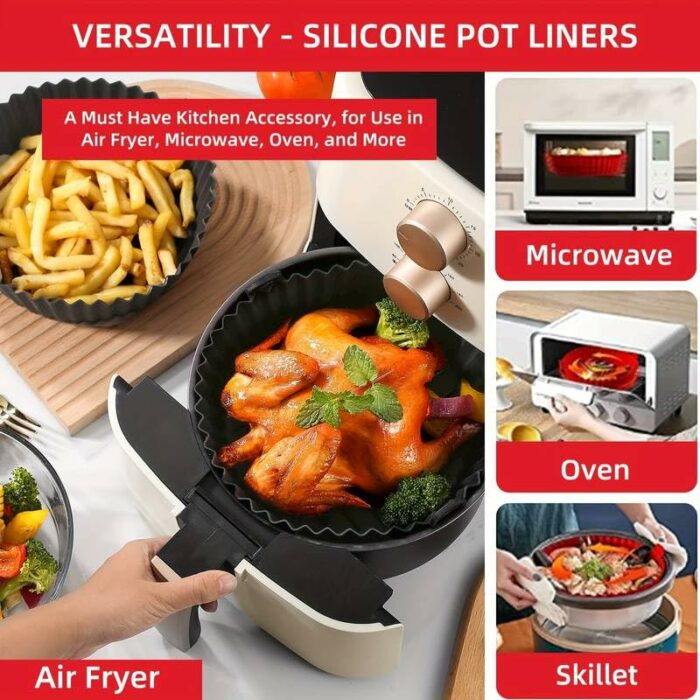 Ani-Safe Air Fryer Silicone Liners Pot For 3 To 5 QT, Air Fryer Silicone Basket Bowl, Replacement Of Flammable Parchment Paper, Reusable Baking T