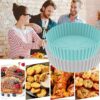 2 Pcs Air Fryer Silicone Liner, 7.9" Reusable Silicone Air Fryer Liners, Non-Stick Air Fryer Accessories for Ninja, Tower, COSORI (Blue + Gray)