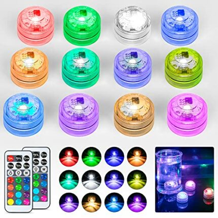 Submersible Led Light, 12pcs Mini led Lights Waterproof RGB Small Tea Lights with Remote for Aquarium Pool Garden Vase Pond, Party Christmas Deco