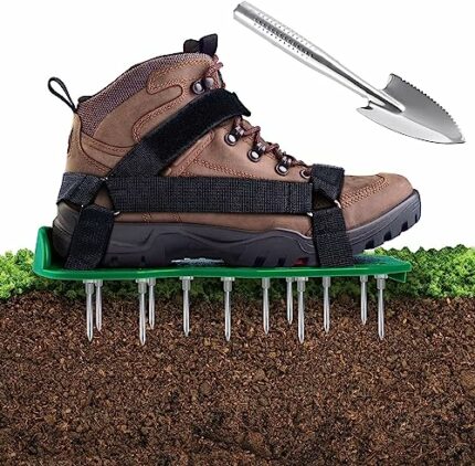 Ohuhu Lawn Aerator Shoes with Stainless Steel Shovel, Free-Installation Aerating Shoes with Hook & Loop Straps, Heavy Duty Spiked Aerating Sandal