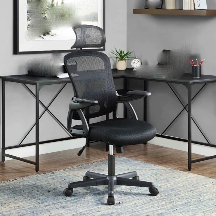ZCMEB Mainstays Ergonomic Office Chair With Adjustable Headrest, Black Fabric, 275lb Capacity