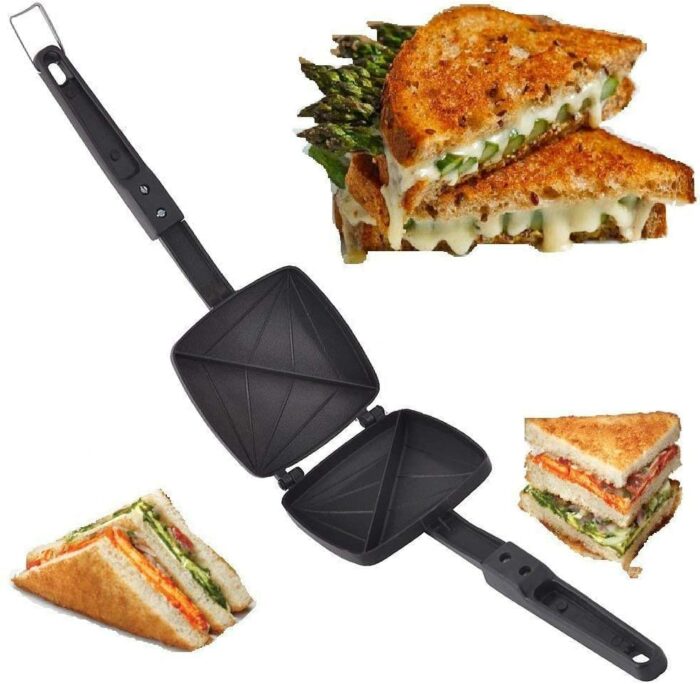 Non-Stick Iron Coating 2 Side - Cut Gas Sandwich Toaster Snack/Sandwich Griller/Sandwich Maker (Black)