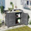 WALNUT Outdoor 39" Potting Bench Table, Workstation Storage Cabinet Garden Shed With 2-Tier Shelves And Side Hook, Tool