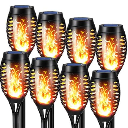 8 Pack Solar Flickering Dancing Flame Lights - NEXVIN Waterproof Solar Torch Lights for Outdoor Garden Patio Pathway Yard Driveway Halloween Deco