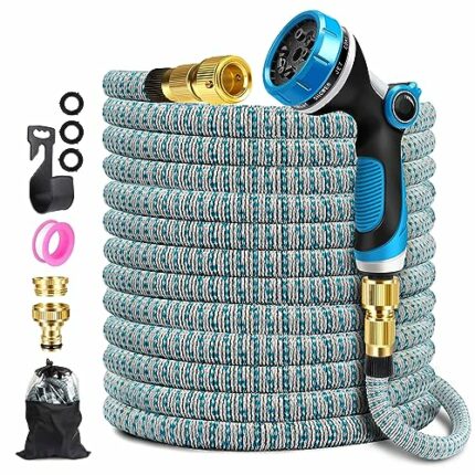 Garden Hose, Durable Expandable Garden Pipe with 10 Spray Pattern Nozzle & Solid Brass Connectors, Strength Fabric 3750D, Heavy Duty Garden Hose