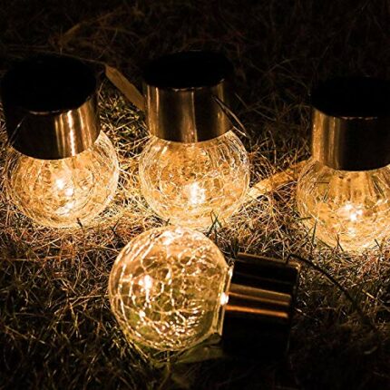 Hanging Solar Ball Lights, 4 Pack Upgrade Cracked Glass Hanging Ball Lights, Last Longer, Waterproof Outdoor Lanterns Decorative Globe Lights Sol